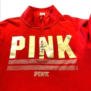 VS Pink Half Zip Red & Gold Hoodie